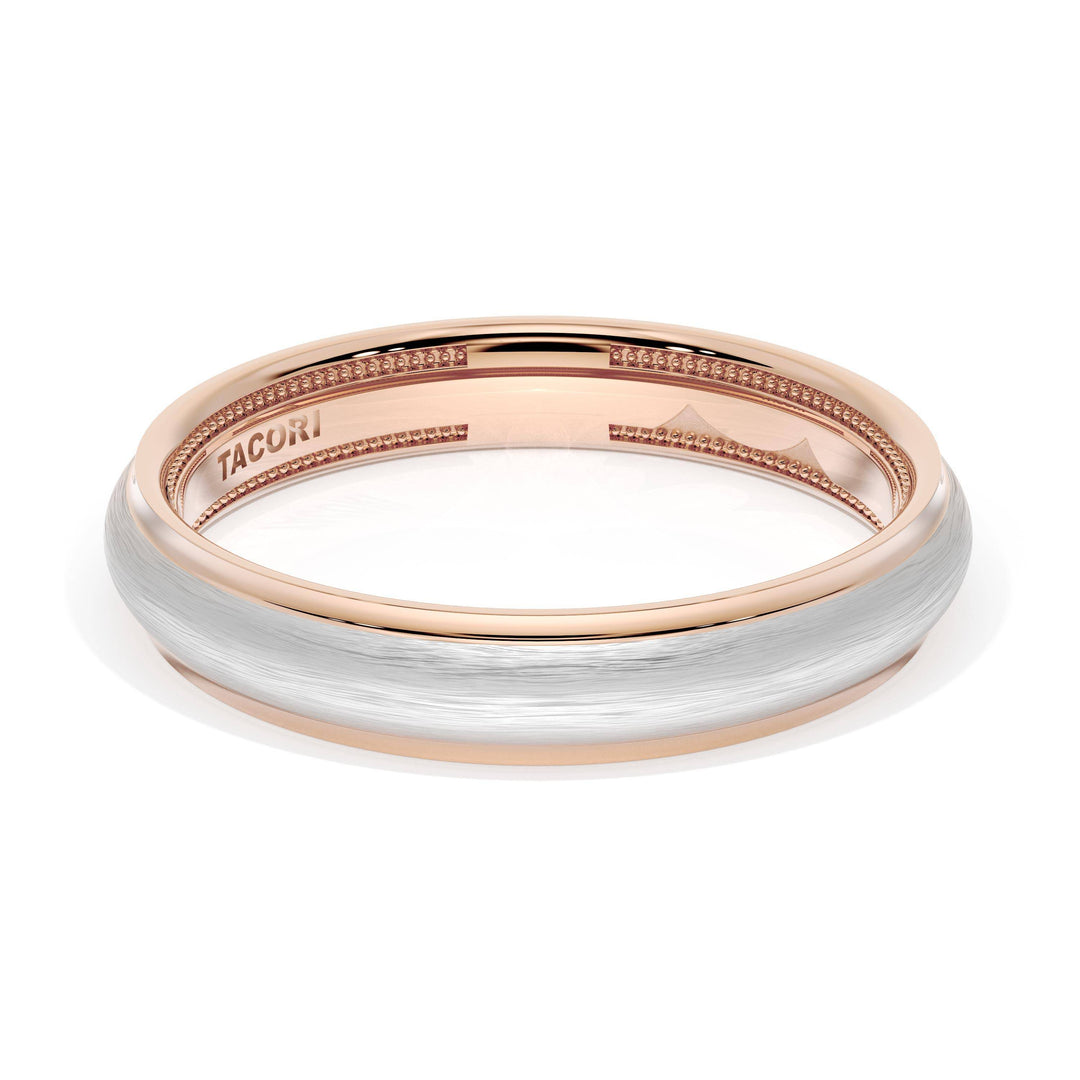 Rounded Brush Finish Wedding Band in 18kt Rose Gold & Platinum