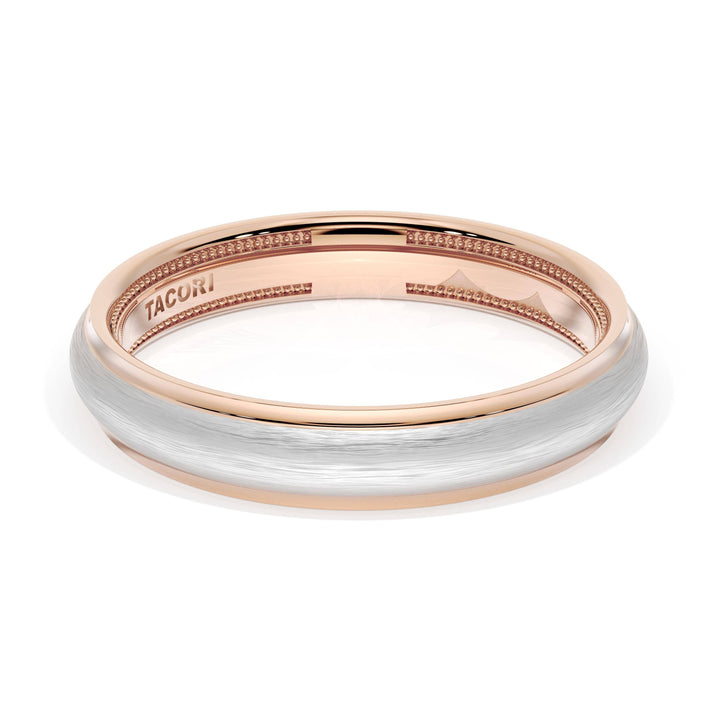Rounded Brush Finish Wedding Band in 18kt Rose Gold & Platinum