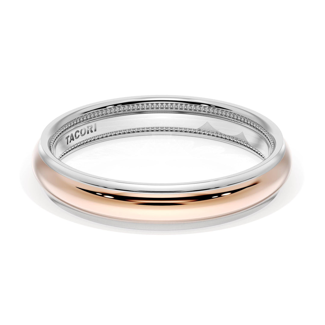 Rounded High Polish Finish Wedding Band in 18kt White Gold & 18kt Rose Gold