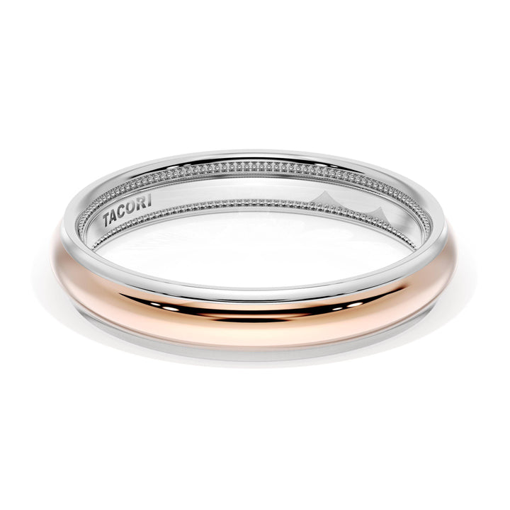 Rounded High Polish Finish Wedding Band in 18kt White Gold & 18kt Rose Gold