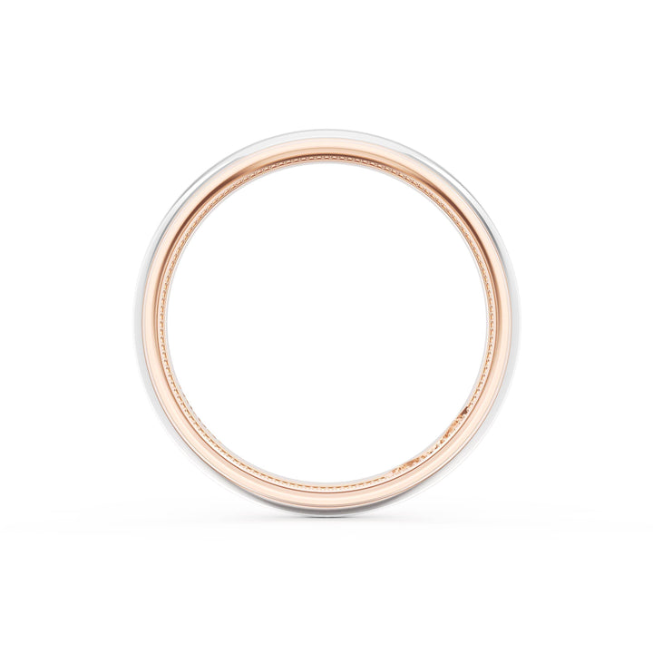 Rounded High Polish Finish Wedding Band in 18kt Rose Gold & 18kt White Gold