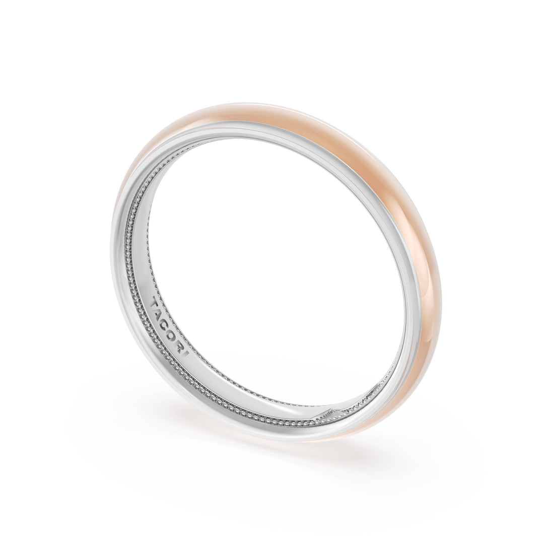 Rounded High Polish Finish Wedding Band in Platinum & 18kt Rose Gold