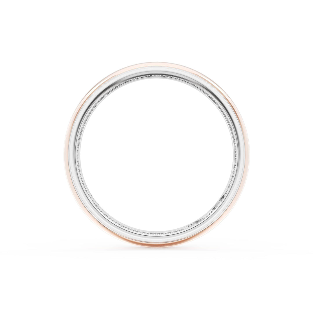 Rounded High Polish Finish Wedding Band in Platinum & 18kt Rose Gold