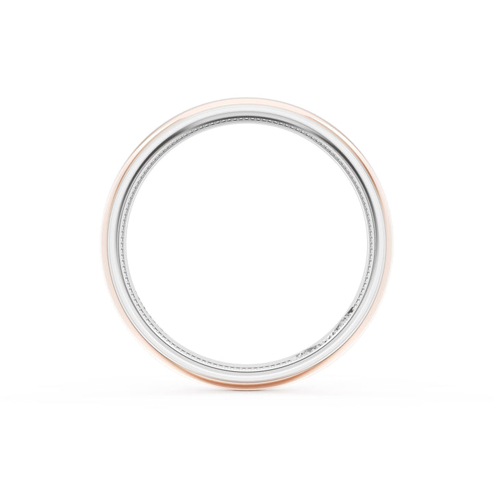 Rounded High Polish Finish Wedding Band in Platinum & 18kt Rose Gold
