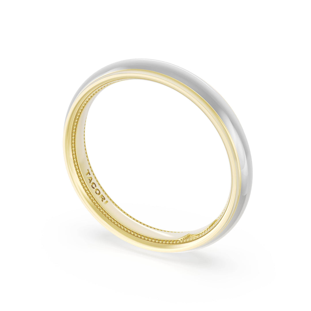 Rounded High Polish Finish Wedding Band in 18kt Yellow Gold & Platinum