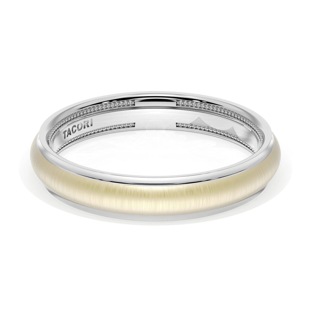 Rounded Satin Finish Wedding Band in 18kt White Gold & 18kt Yellow Gold