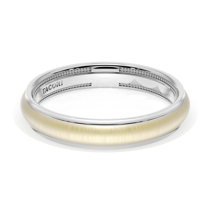 Rounded Satin Finish Wedding Band in 18kt White Gold & 18kt Yellow Gold