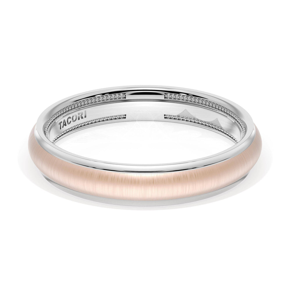 Rounded Satin Finish Wedding Band in 18kt White Gold & 18kt Rose Gold