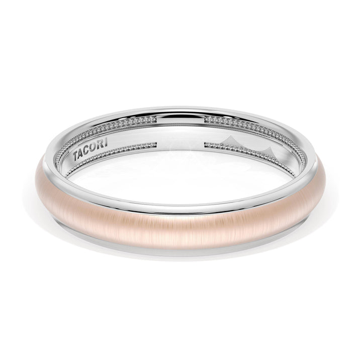 Rounded Satin Finish Wedding Band in 18kt White Gold & 18kt Rose Gold
