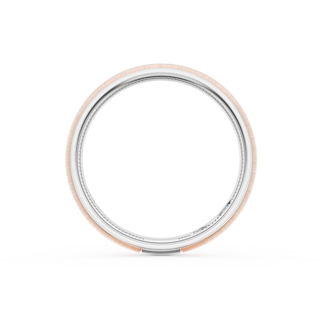 Rounded Satin Finish Wedding Band in 18kt White Gold & 18kt Rose Gold