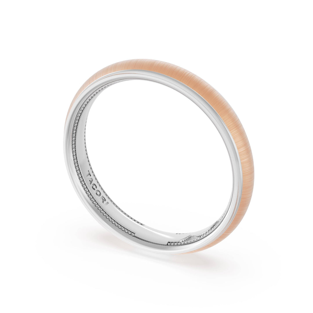 Rounded Satin Finish Wedding Band in 18kt White Gold & 18kt Rose Gold
