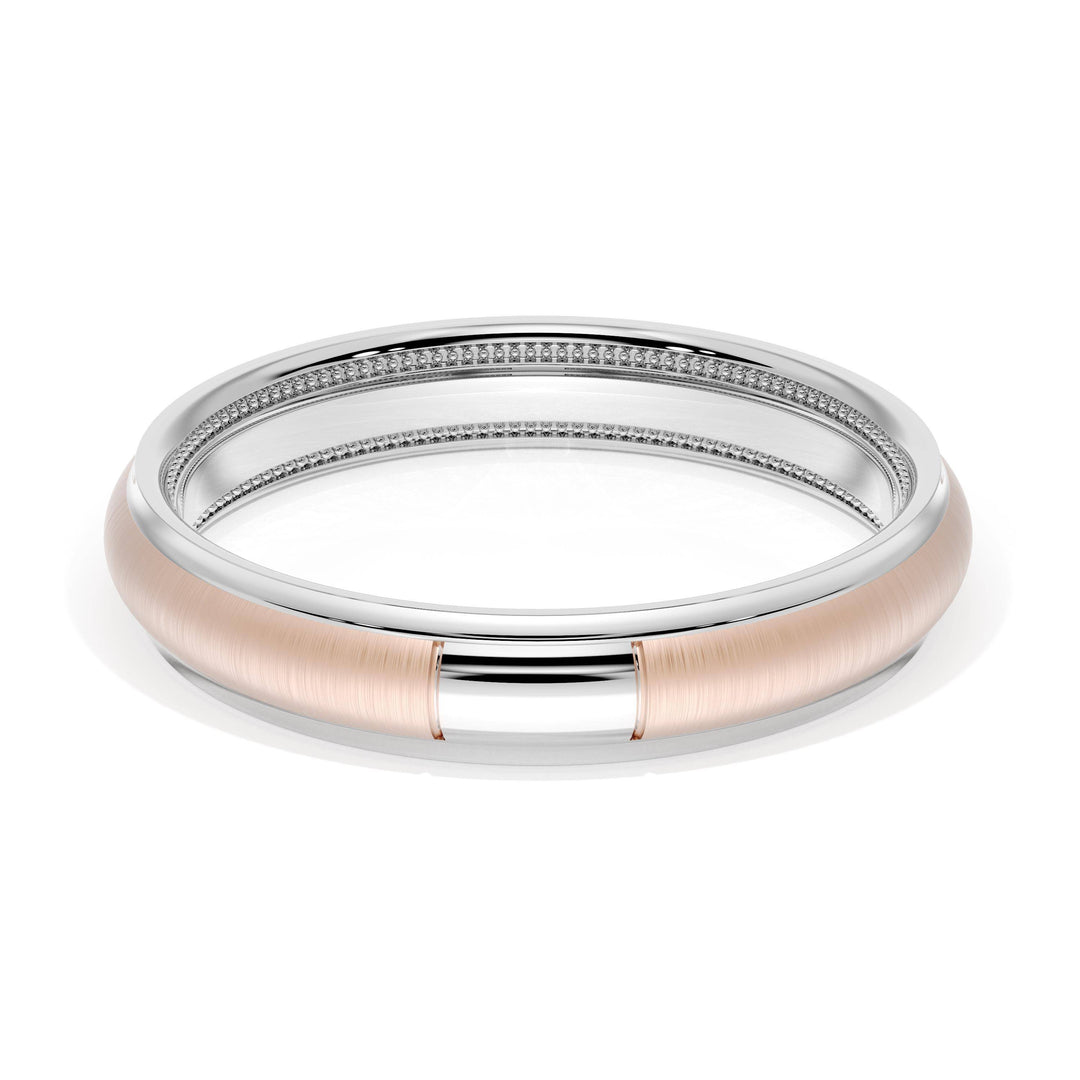 Rounded Satin Finish Wedding Band in 18kt White Gold & 18kt Rose Gold