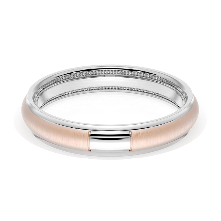 Rounded Satin Finish Wedding Band in 18kt White Gold & 18kt Rose Gold