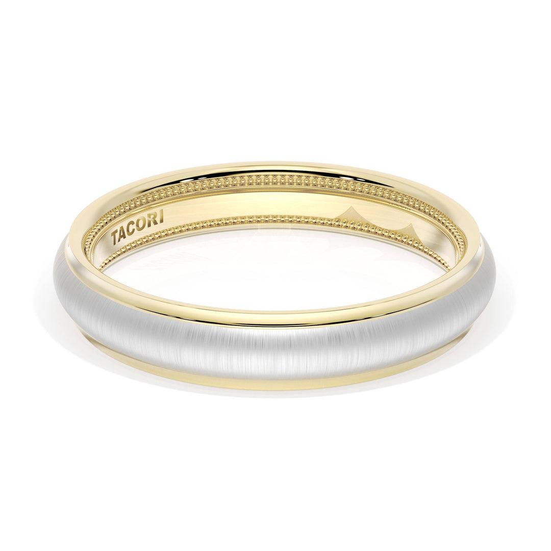 Rounded Satin Finish Wedding Band in 18kt Yellow Gold & 18kt White Gold