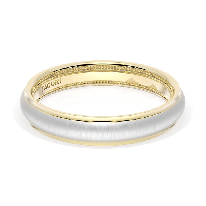 Rounded Satin Finish Wedding Band in 18kt Yellow Gold & 18kt White Gold