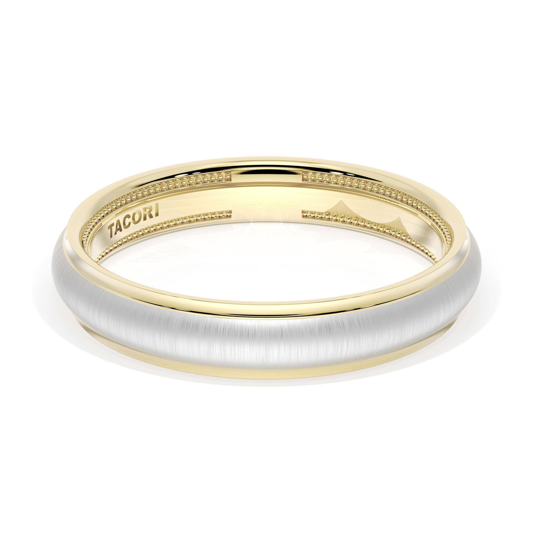 Rounded Satin Finish Wedding Band in 18kt Yellow Gold & 18kt White Gold