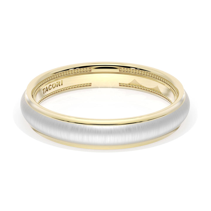 Rounded Satin Finish Wedding Band in 18kt Yellow Gold & 18kt White Gold