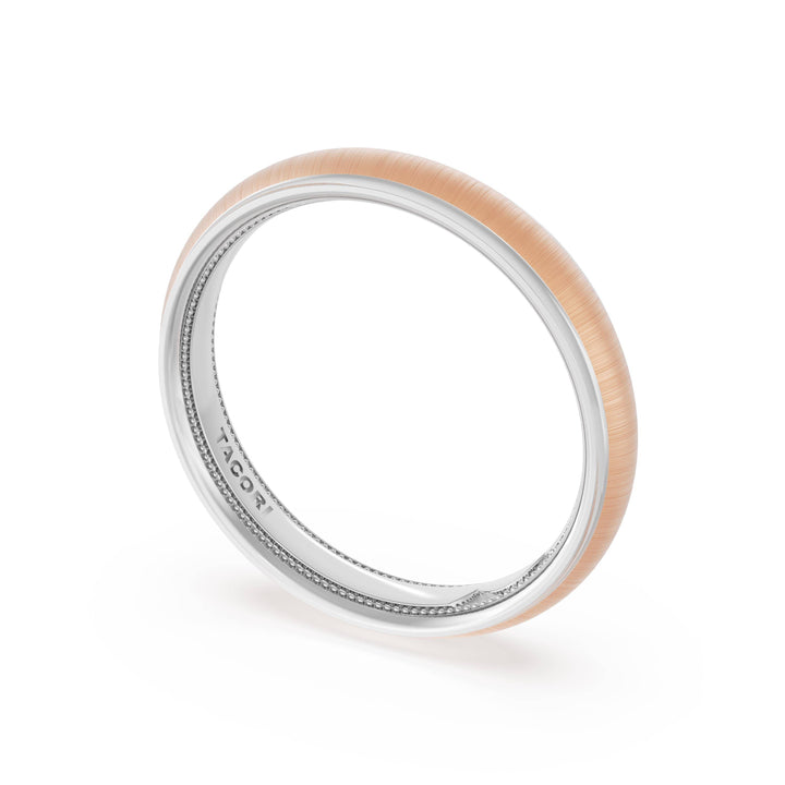 Rounded Satin Finish Wedding Band in Platinum & 18kt Rose Gold