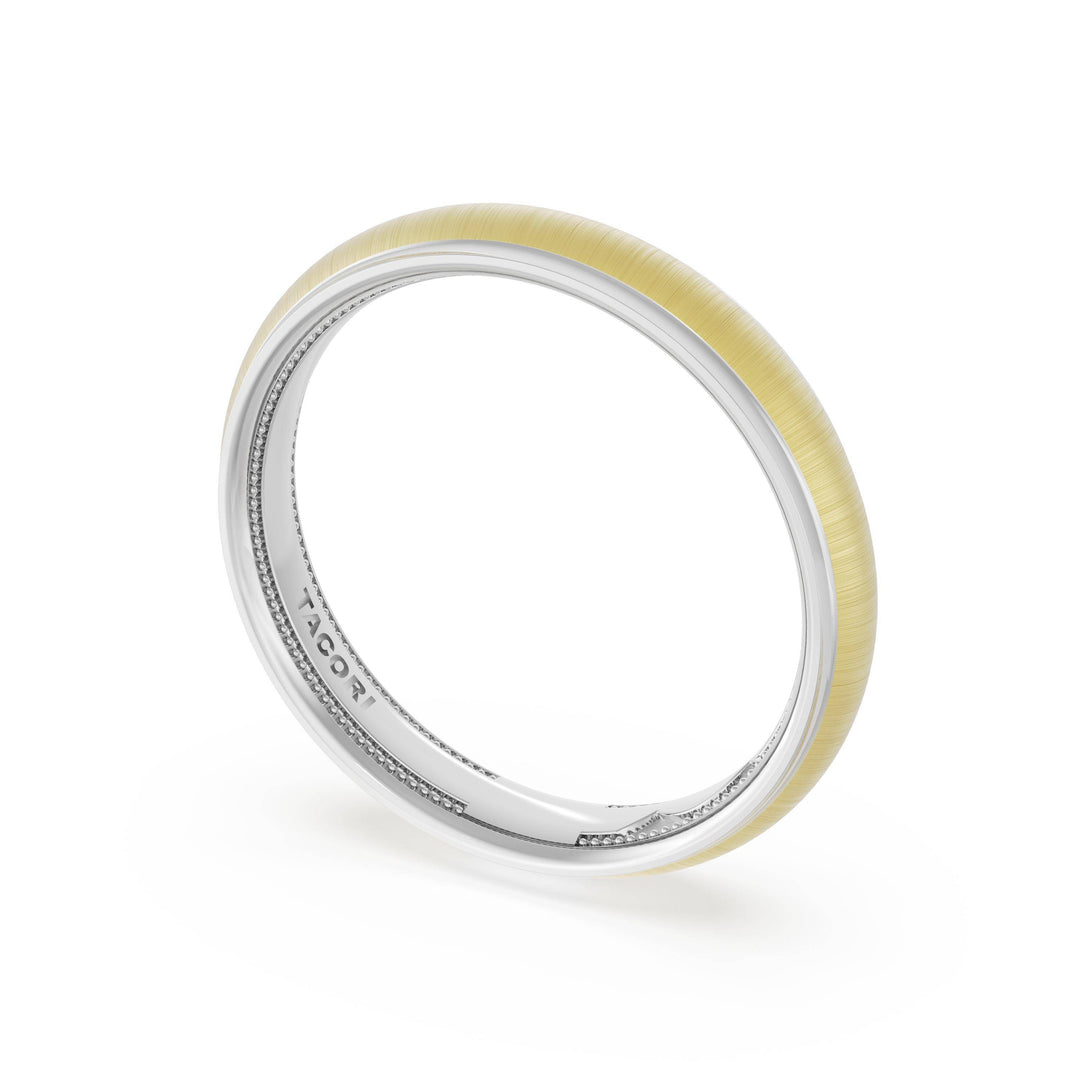 Rounded Satin Finish Wedding Band in Platinum & 18kt Yellow Gold
