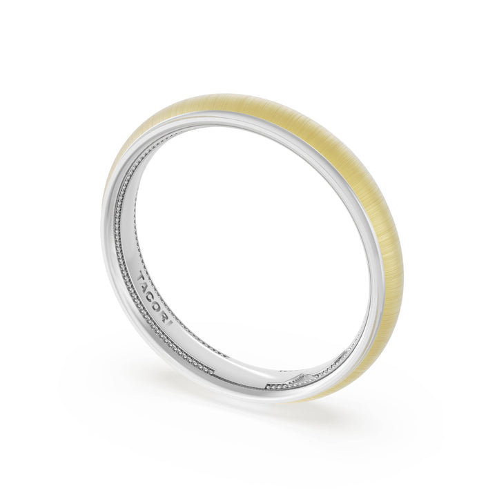 Rounded Satin Finish Wedding Band in Platinum & 18kt Yellow Gold