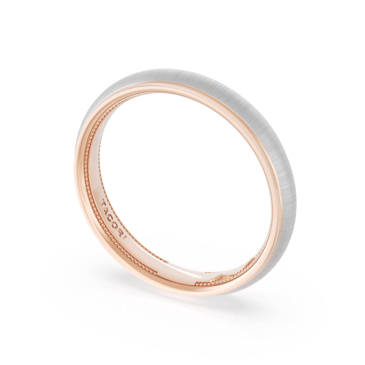 Rounded Satin Finish Wedding Band in 18kt Rose Gold & Platinum