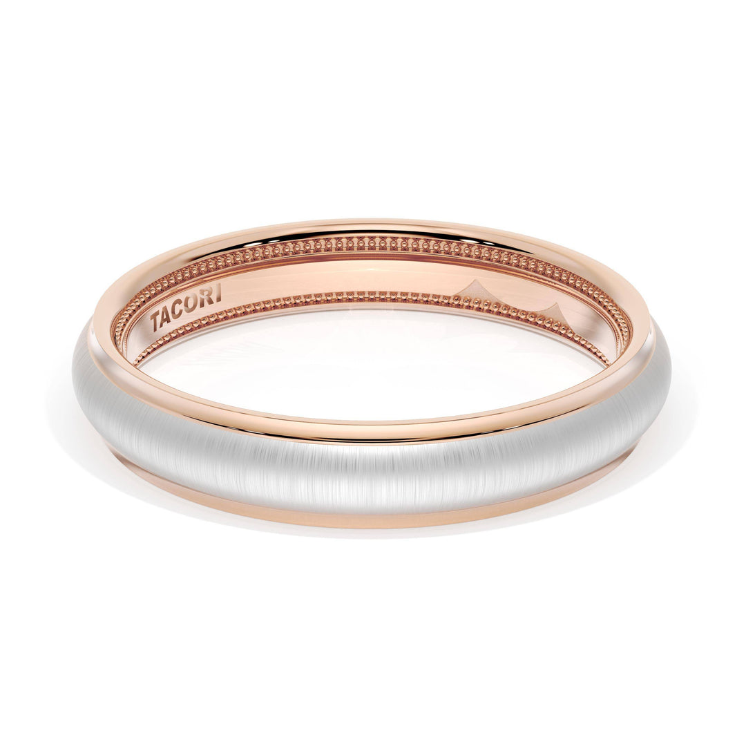 Rounded Satin Finish Wedding Band in 18kt Rose Gold & Platinum