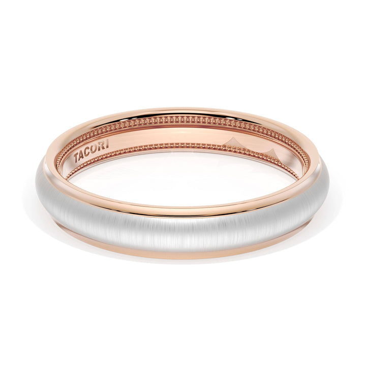 Rounded Satin Finish Wedding Band in 18kt Rose Gold & Platinum