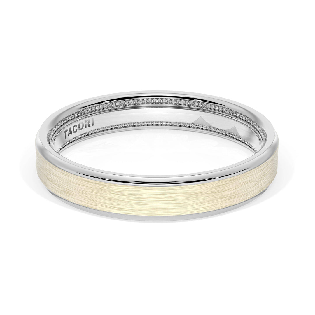 Flat Brush Finish Wedding Band in 18kt White Gold & 18kt Yellow Gold