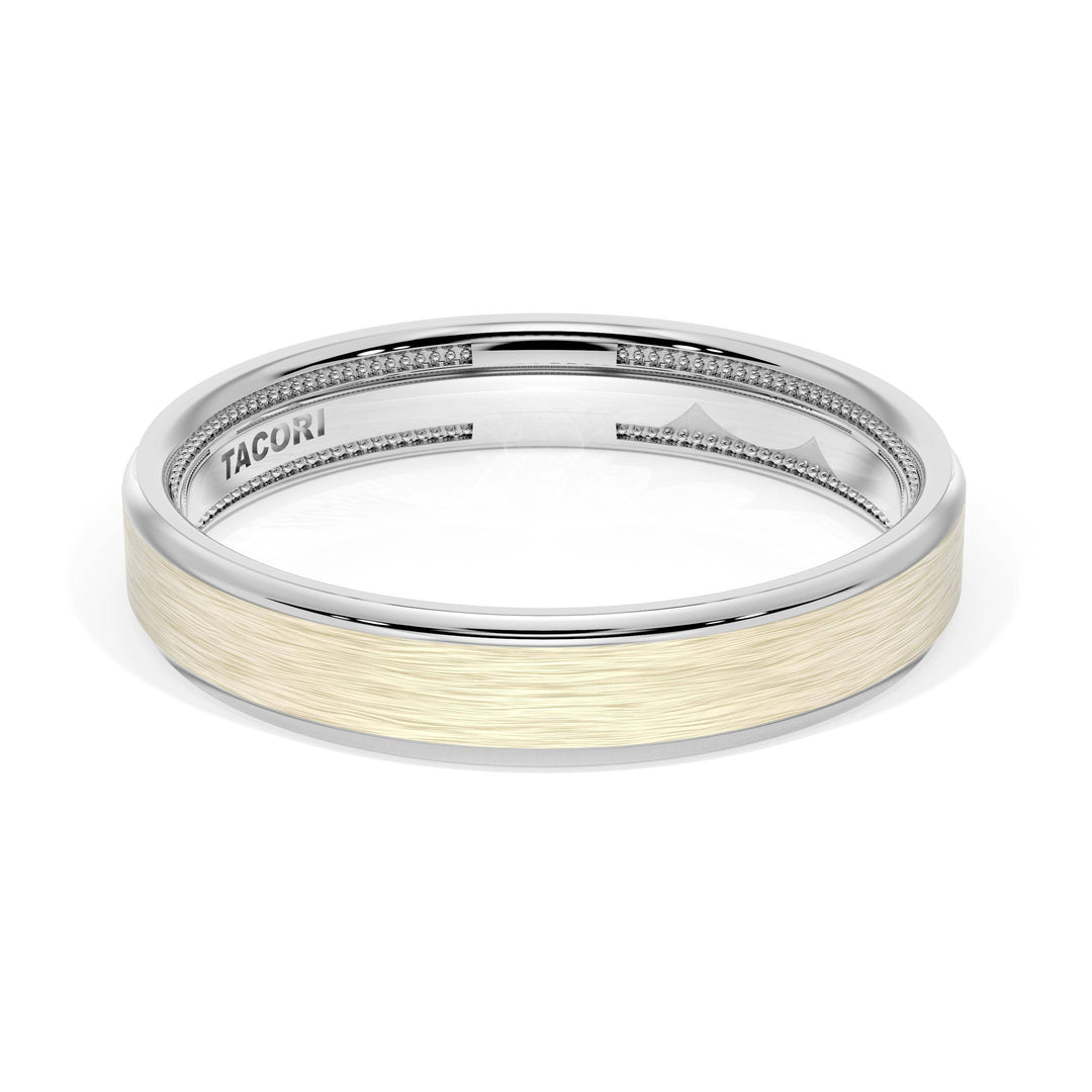 Flat Brush Finish Wedding Band in 18kt White Gold & 18kt Yellow Gold