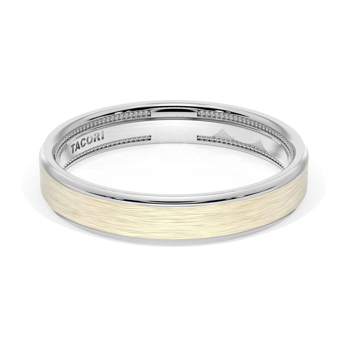 Flat Brush Finish Wedding Band in 18kt White Gold & 18kt Yellow Gold