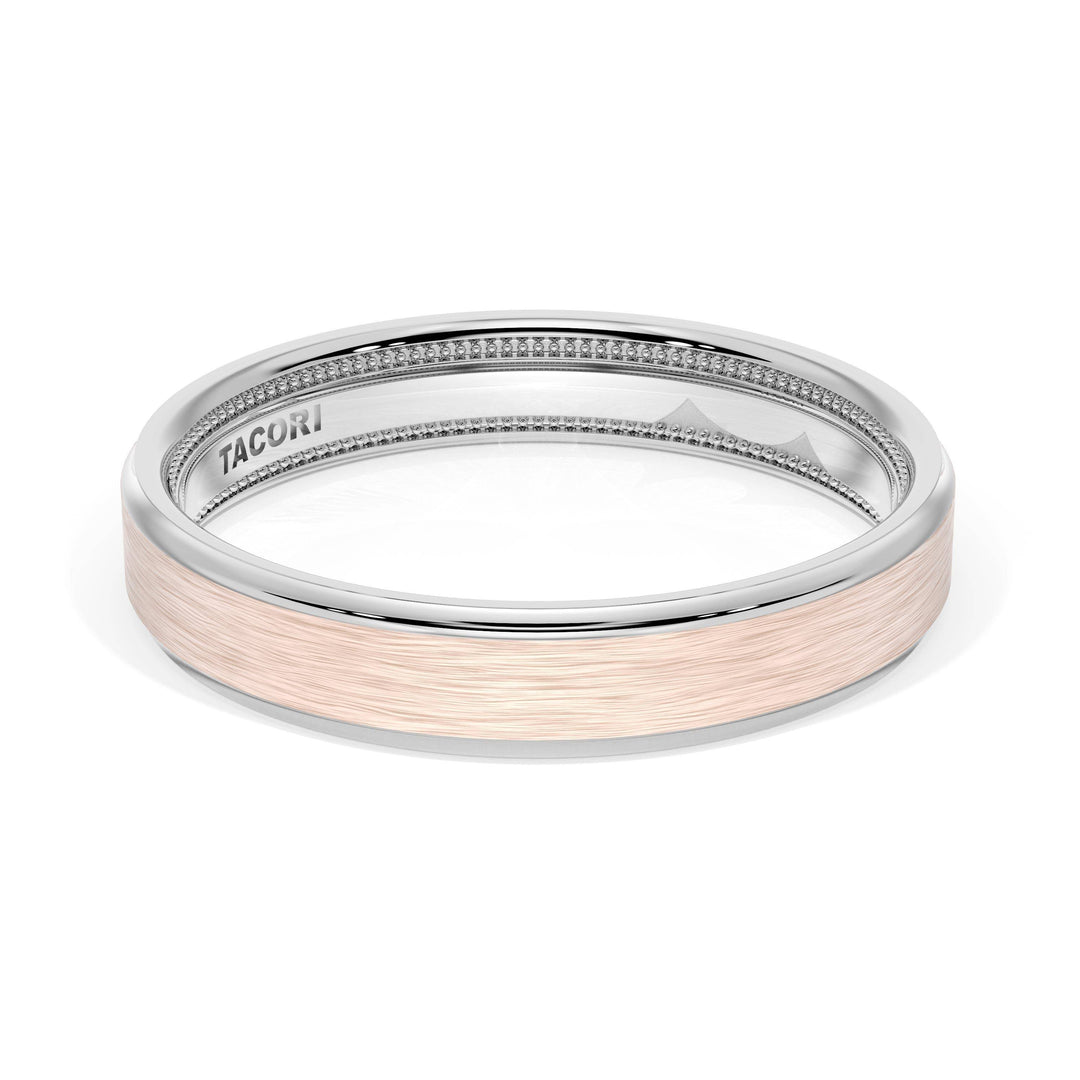 Flat Brush Finish Wedding Band in 18kt White Gold & 18kt Rose Gold