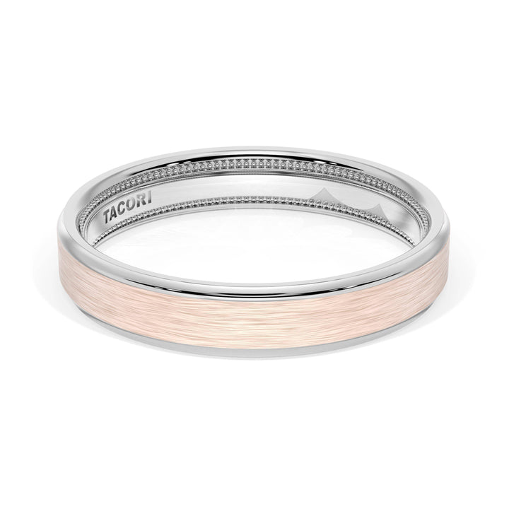 Flat Brush Finish Wedding Band in 18kt White Gold & 18kt Rose Gold