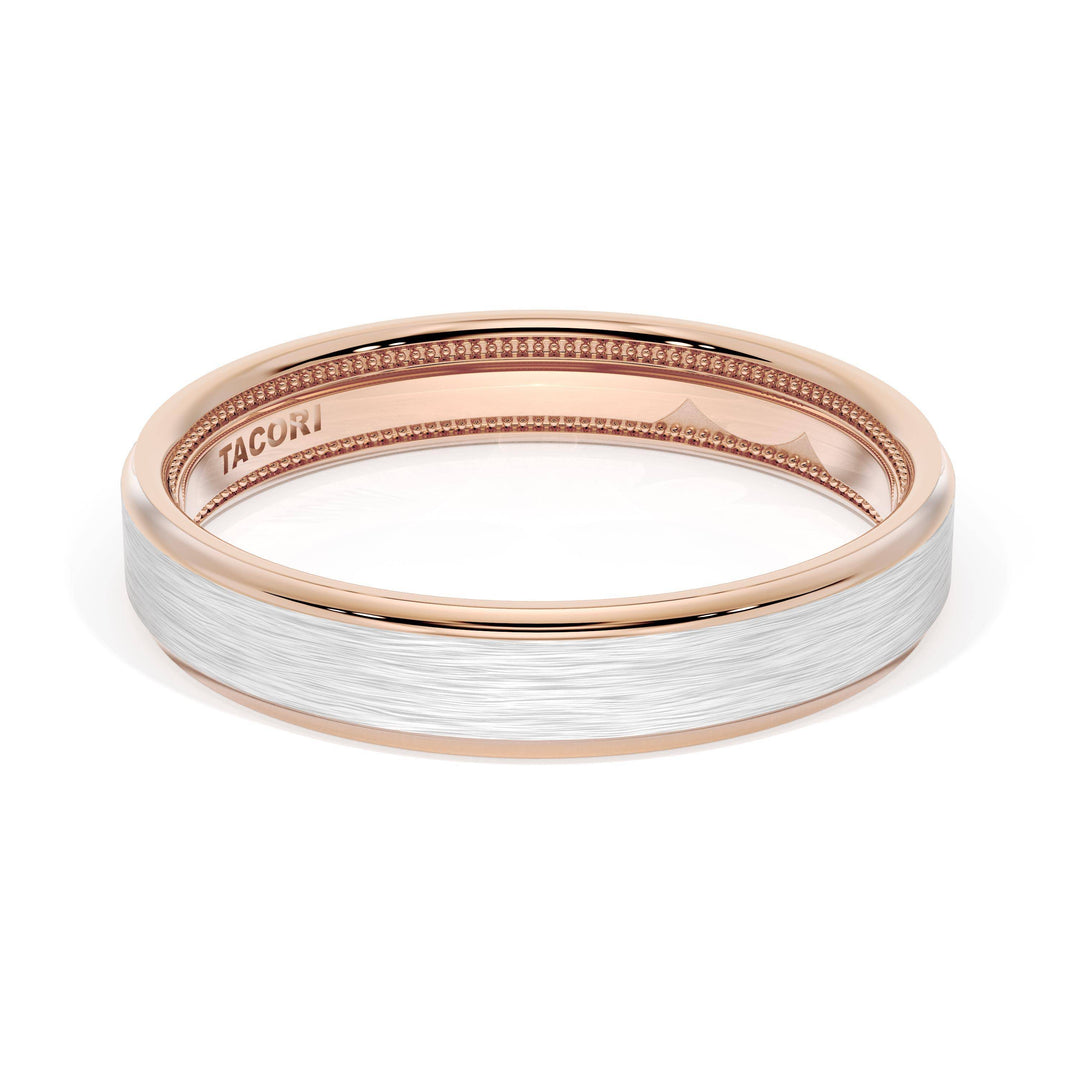 Flat Brush Finish Wedding Band in 18kt Rose Gold & 18kt White Gold