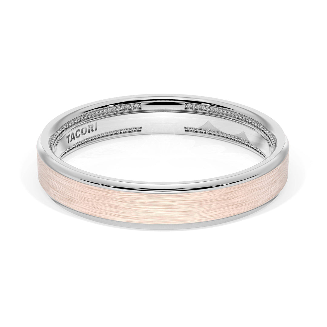 Flat Brush Finish Wedding Band in Platinum & 18kt Rose Gold