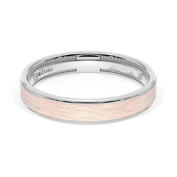 Flat Brush Finish Wedding Band in Platinum & 18kt Rose Gold