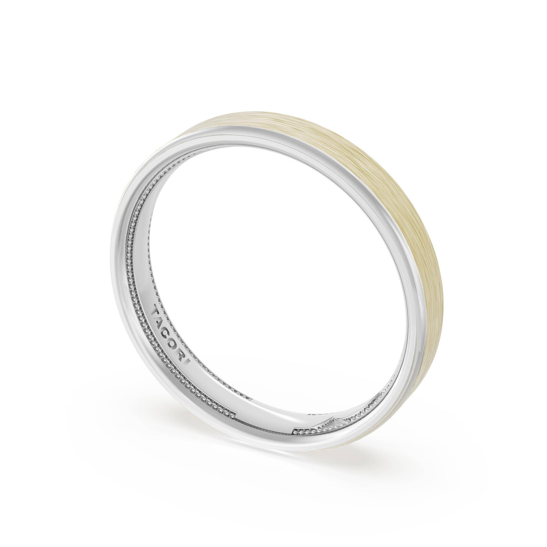 Flat Brush Finish Wedding Band in Platinum & 18kt Yellow Gold