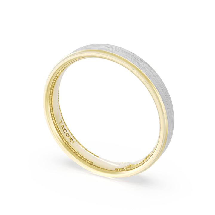 Flat Brush Finish Wedding Band in 18kt Yellow Gold & Platinum