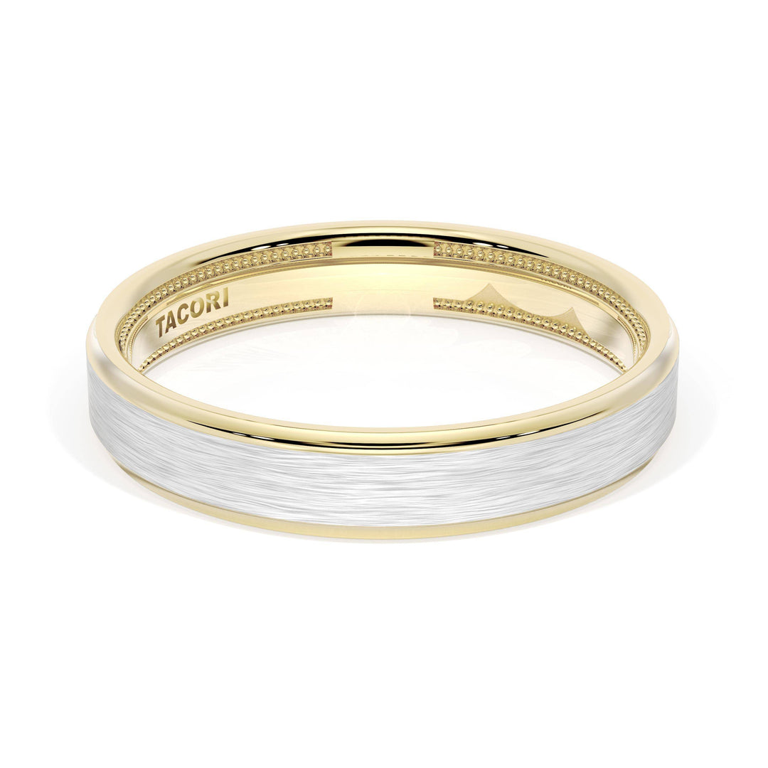 Flat Brush Finish Wedding Band in 18kt Yellow Gold & Platinum