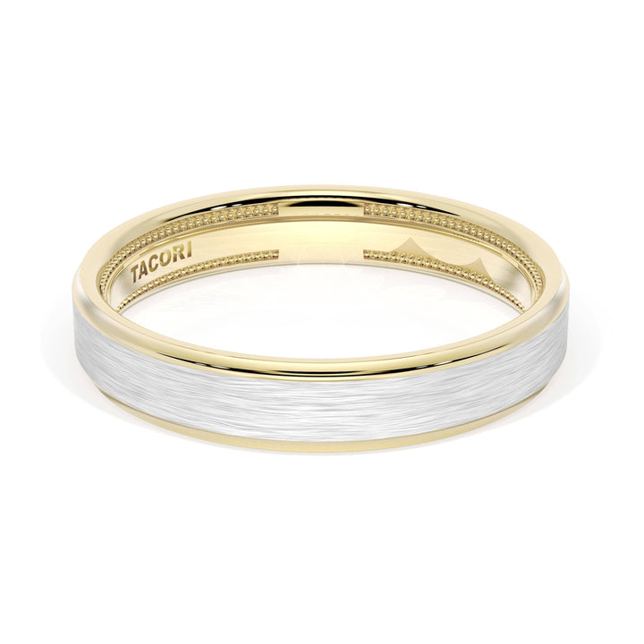 Flat Brush Finish Wedding Band in 18kt Yellow Gold & Platinum
