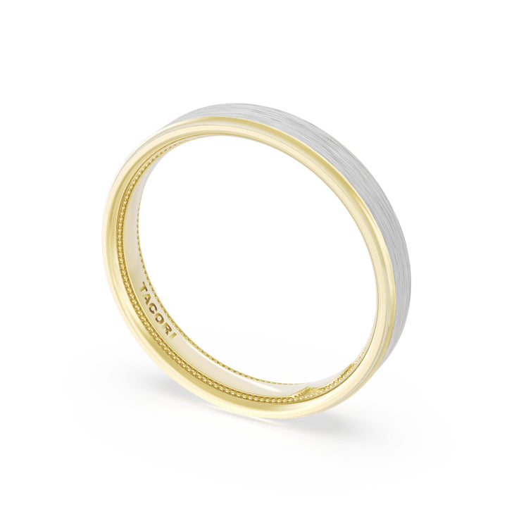 Flat Brush Finish Wedding Band in 18kt Yellow Gold & Platinum