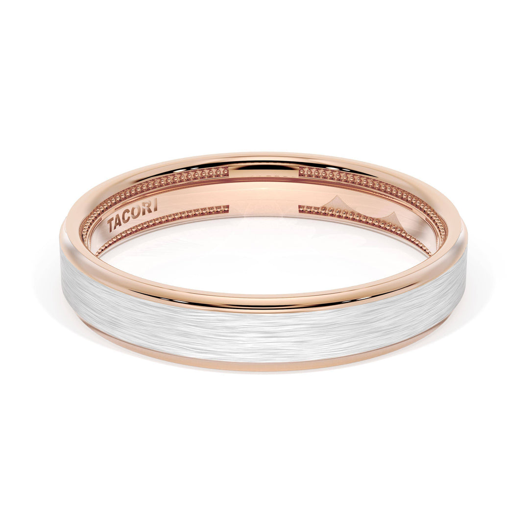 Flat Brush Finish Wedding Band in 18kt Rose Gold & Platinum