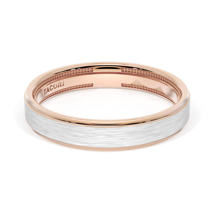 Flat Brush Finish Wedding Band in 18kt Rose Gold & Platinum