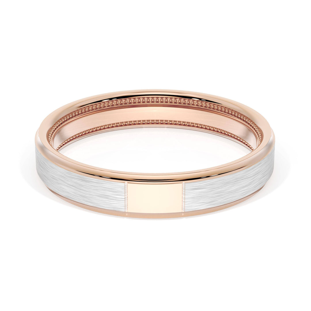 Flat Brush Finish Wedding Band in 18kt Rose Gold & Platinum