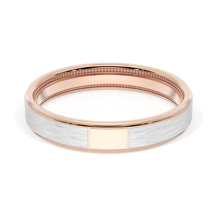 Flat Brush Finish Wedding Band in 18kt Rose Gold & Platinum
