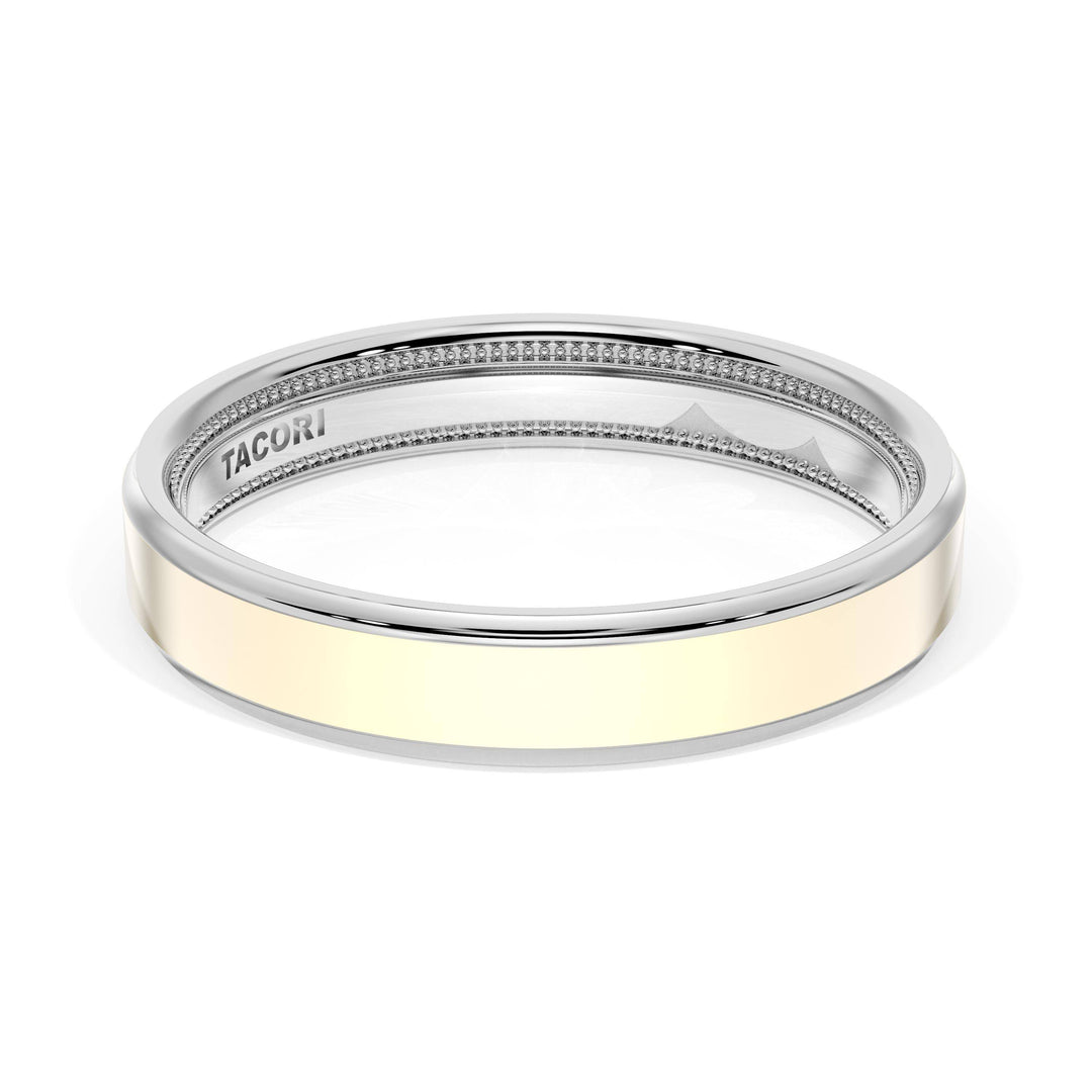 Flat High Polish Finish Wedding Band in 18kt White Gold & 18kt Yellow Gold