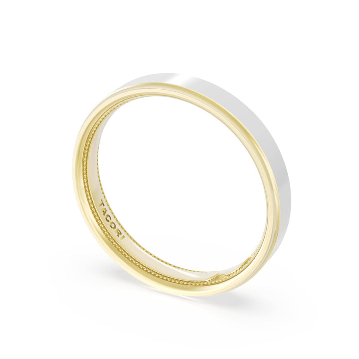 Flat High Polish Finish Wedding Band in 18kt Yellow Gold & 18kt White Gold