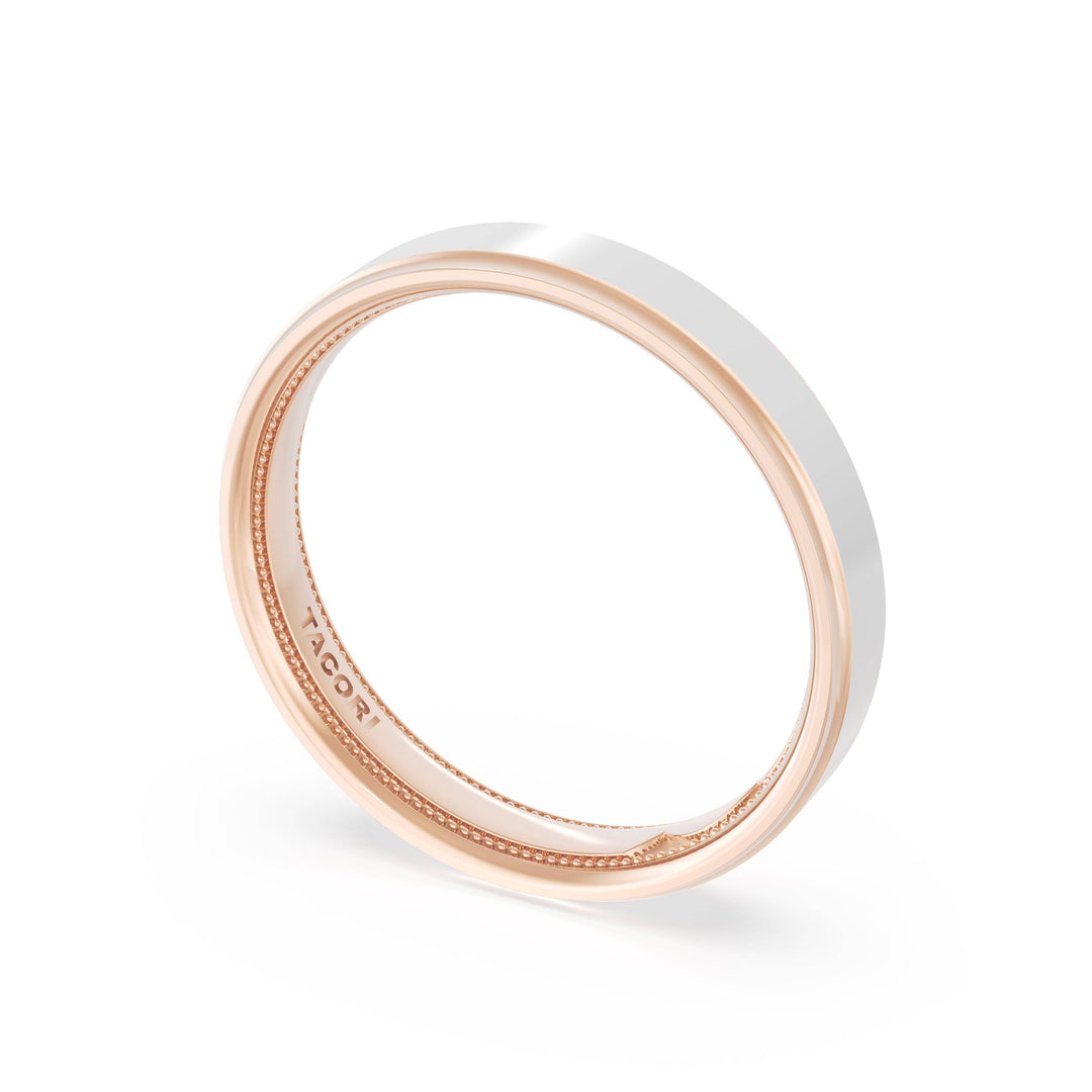 Flat High Polish Finish Wedding Band in 18kt Rose Gold & 18kt White Gold