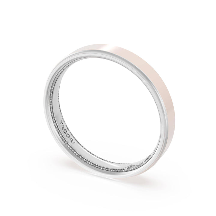 Flat High Polish Finish Wedding Band in Platinum & 18kt Rose Gold