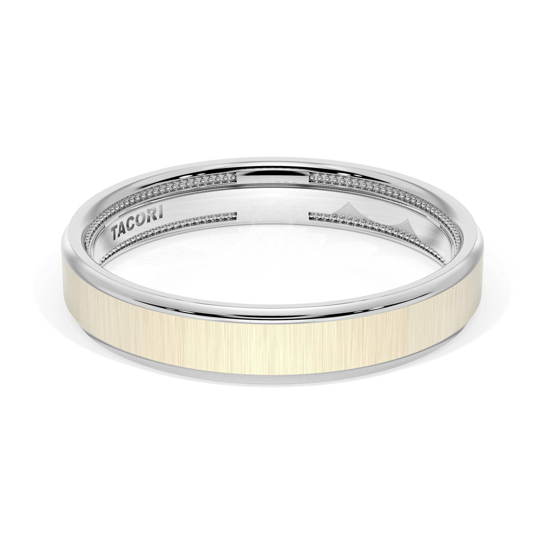 Flat Satin Finish Wedding Band in 18kt White Gold & 18kt Yellow Gold