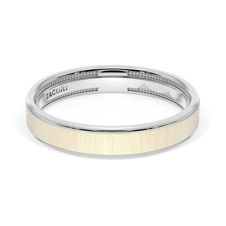 Flat Satin Finish Wedding Band in 18kt White Gold & 18kt Yellow Gold
